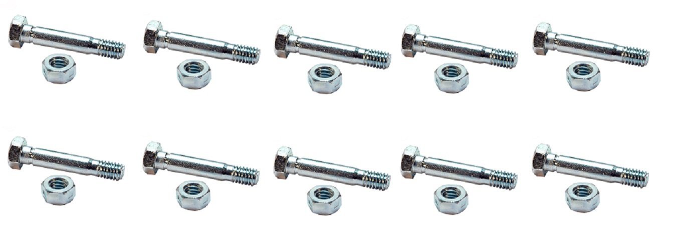 10 Pack, Shear Pins & Nuts Compatible With MTD 710-0891, 910-0891A and 712-0158 (nut)