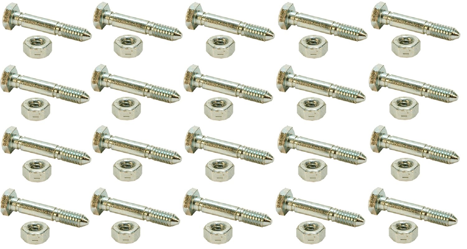 Set of 20 Shear Pins & Nuts for Ariens: 05907100, 510016, 51001600, 532005, 53200500, 59071, 5907100 & More