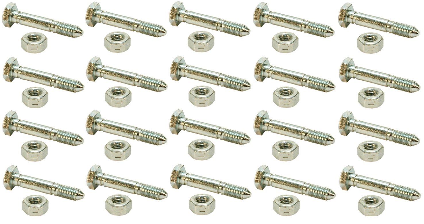 Set of 20 Shear Pins & Lock Nuts for Ariens 510015, 51001500 Snapper 1-3865, 7091550, 7091550YP, 91550 Toro 3285-11