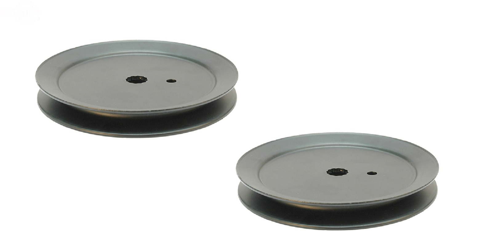 2 Spindle Pulleys replace MTD 756-04356. Fits 46" 2 blade decks. Fits 618-04636, 618-05078, 756-04356 Spindles.