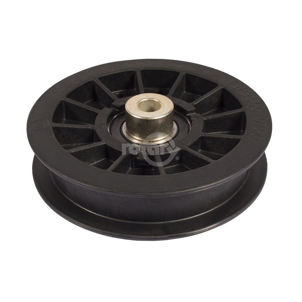 Flat Idler Pulley replaces Exmark 116-2456, 3.50 Diam. Fits Exmark Pioneer & Quest Mowers. Idler used from Engine Pulley to Drive Pumps. Composite.