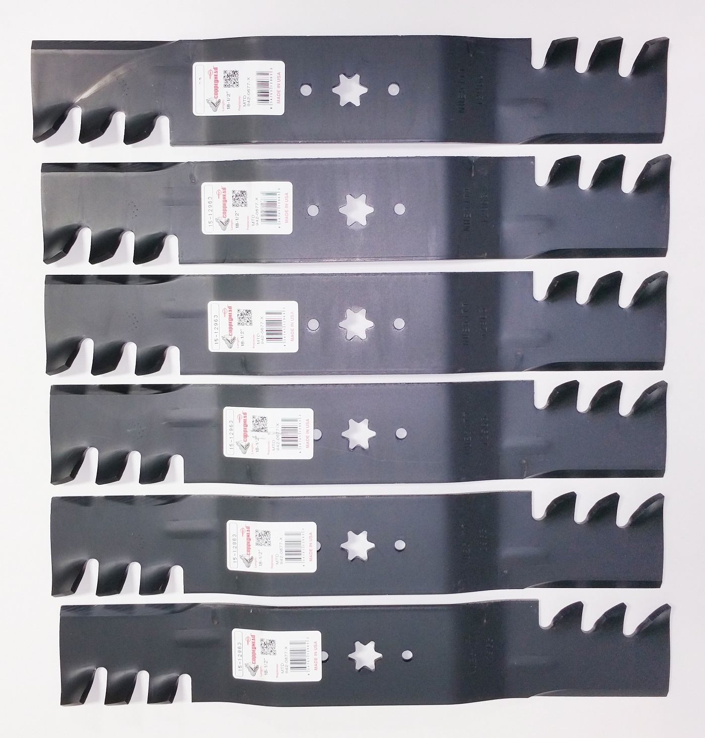 Set of 6 Blades for MTD, Cub Cadet 490-110-M117, 742-0677, 742-0677A, 742-0677B, 942-0677, 942-0677A, 942-0677B
