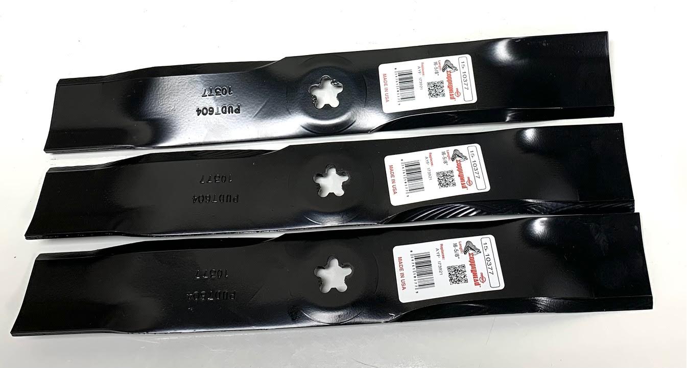 Set of 3 Mower Blades for AYP 173921 Husqvarna 532173921 16-5/8” Length 2-1/2” Width .204” Thickness 5 PT ST Center Hole 48" Deck
